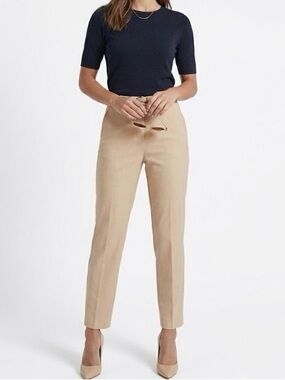 REISS Joy Tailored Ankle Pants Size 8 Beige Stretch Slim Trousers EUC